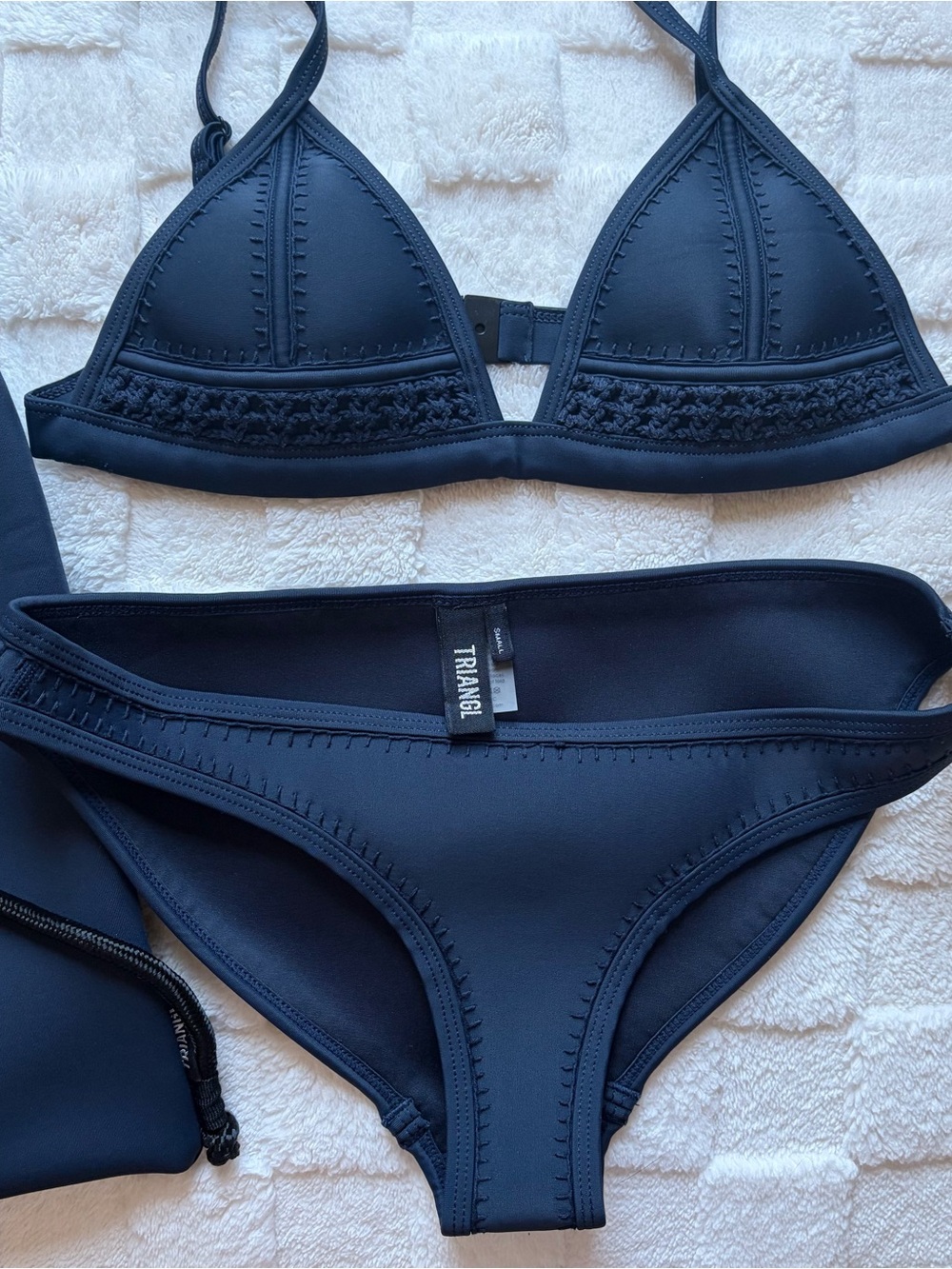 triangl swimwear Navy Neoprene Bikini with Crochet Trim - Picture 2 of 8